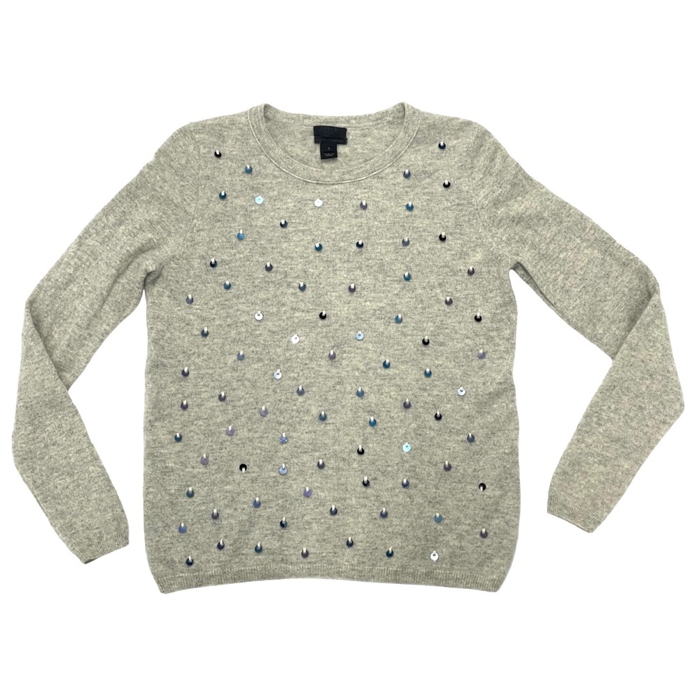 J Crew Italian Cashmere Gray Sequin Sweater Small